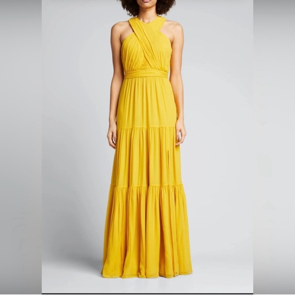VERONICA BEARD Florencia Sleeveless Tiered Silk Lined Maxi Dress Size 6 Yellow - Picture 4 of 16